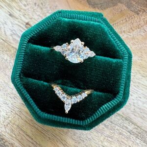 Moissanite Pear engagement ring and wedding band set 1.75 TW 14K yellow gold